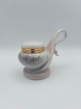 Capodimonte Minervini Swan Trinket Box Italy Floral Gold Hinged Large